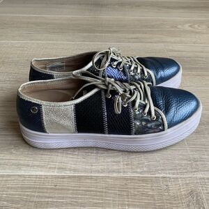 Bon Bonite Womens Platform Sneakers Blue Leather Shoes Sz US 8.5 Azul Silver
